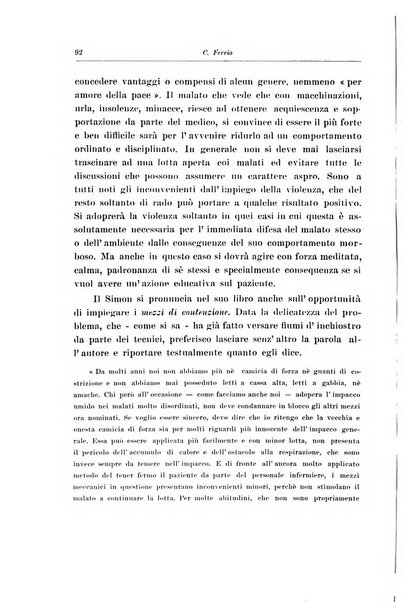 Note e riviste di psichiatria Manicomio provinciale di Pesaro