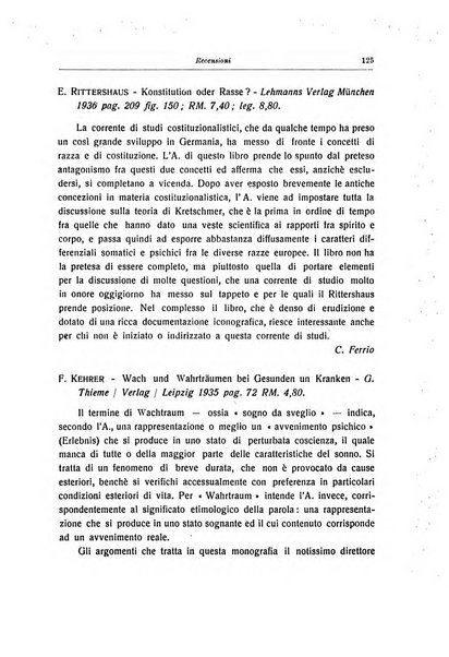 Note e riviste di psichiatria Manicomio provinciale di Pesaro