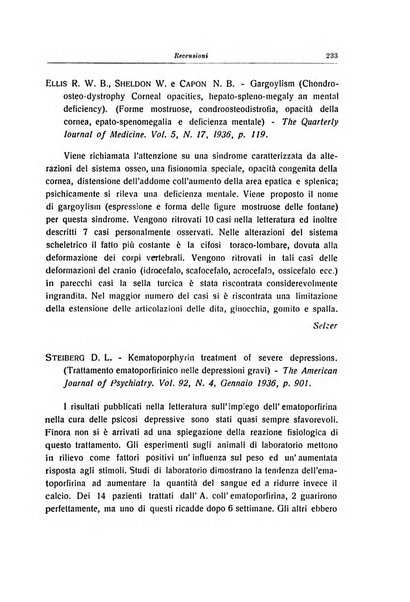 Note e riviste di psichiatria Manicomio provinciale di Pesaro