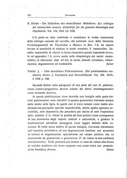 Note e riviste di psichiatria Manicomio provinciale di Pesaro