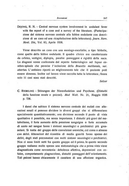 Note e riviste di psichiatria Manicomio provinciale di Pesaro