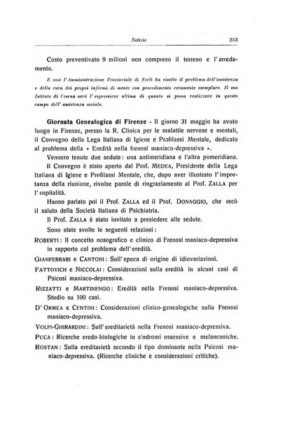 Note e riviste di psichiatria Manicomio provinciale di Pesaro