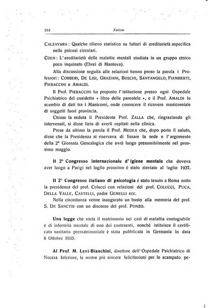 Note e riviste di psichiatria Manicomio provinciale di Pesaro