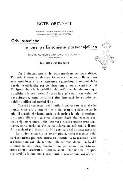 Note e riviste di psichiatria Manicomio provinciale di Pesaro