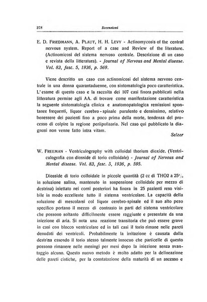 Note e riviste di psichiatria Manicomio provinciale di Pesaro