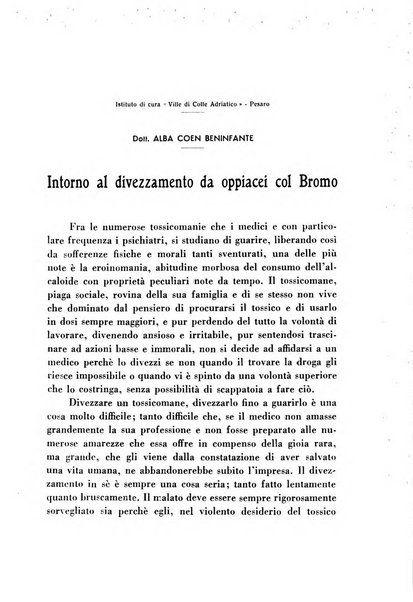 Note e riviste di psichiatria Manicomio provinciale di Pesaro