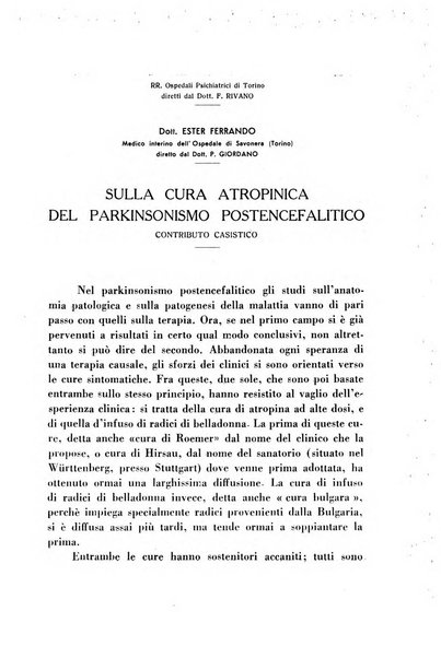 Note e riviste di psichiatria Manicomio provinciale di Pesaro