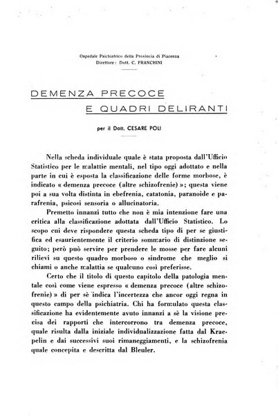 Note e riviste di psichiatria Manicomio provinciale di Pesaro