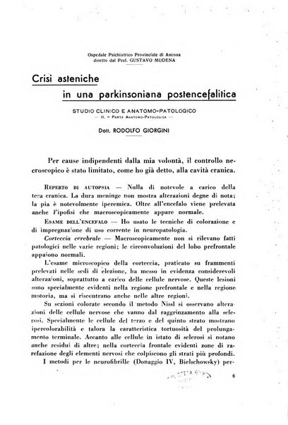 Note e riviste di psichiatria Manicomio provinciale di Pesaro