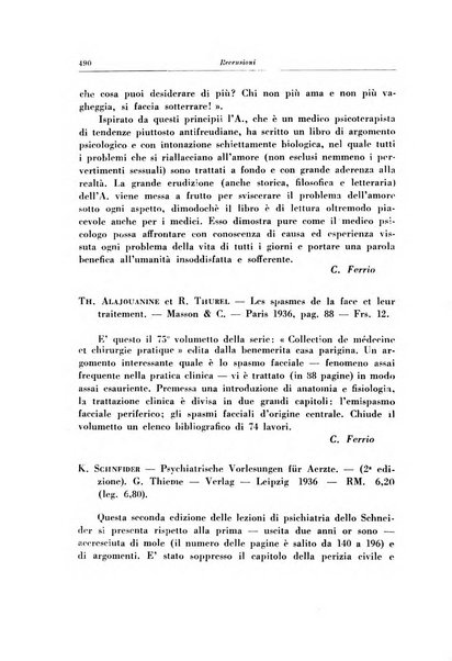 Note e riviste di psichiatria Manicomio provinciale di Pesaro