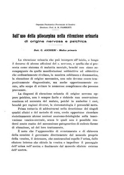 Note e riviste di psichiatria Manicomio provinciale di Pesaro