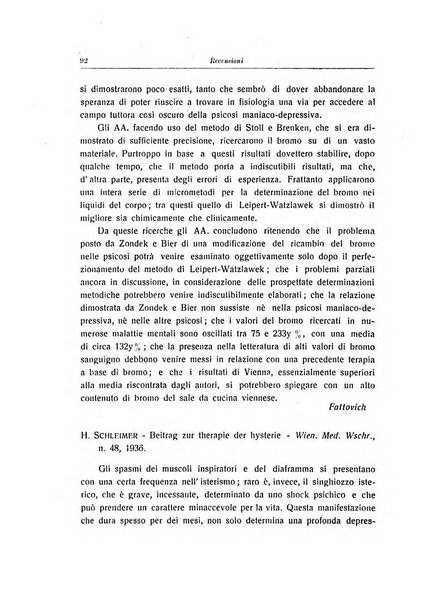 Note e riviste di psichiatria Manicomio provinciale di Pesaro