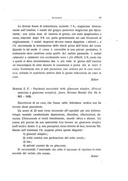 Note e riviste di psichiatria Manicomio provinciale di Pesaro