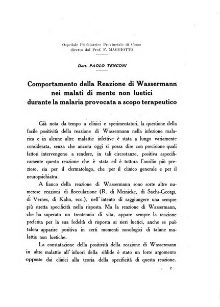 Note e riviste di psichiatria Manicomio provinciale di Pesaro