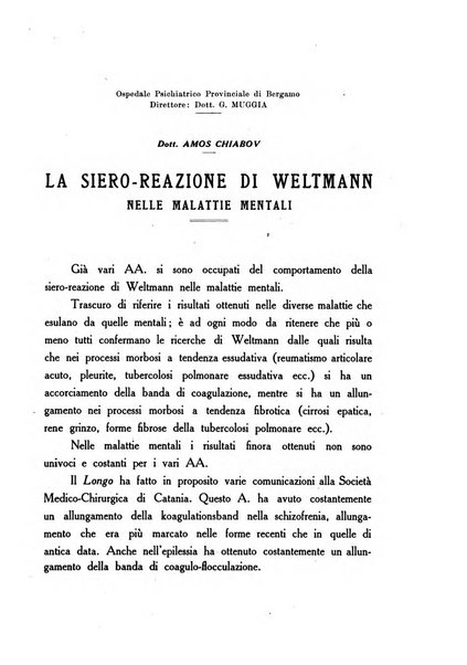 Note e riviste di psichiatria Manicomio provinciale di Pesaro