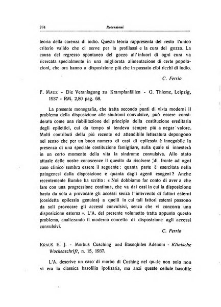 Note e riviste di psichiatria Manicomio provinciale di Pesaro