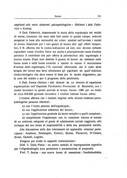 Note e riviste di psichiatria Manicomio provinciale di Pesaro