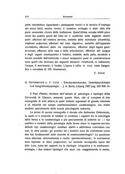 Note e riviste di psichiatria Manicomio provinciale di Pesaro