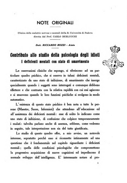 Note e riviste di psichiatria Manicomio provinciale di Pesaro