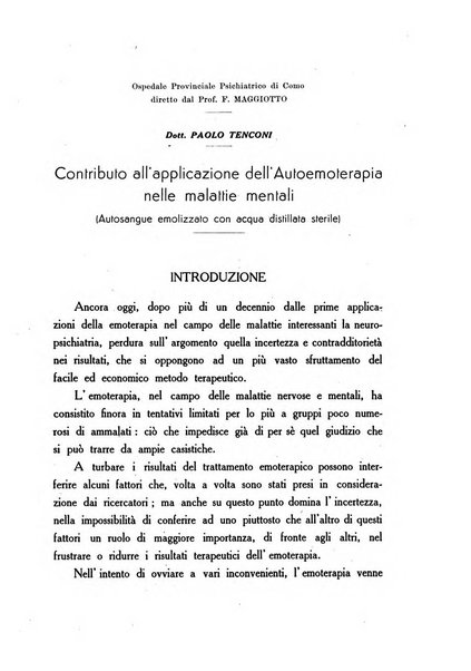 Note e riviste di psichiatria Manicomio provinciale di Pesaro