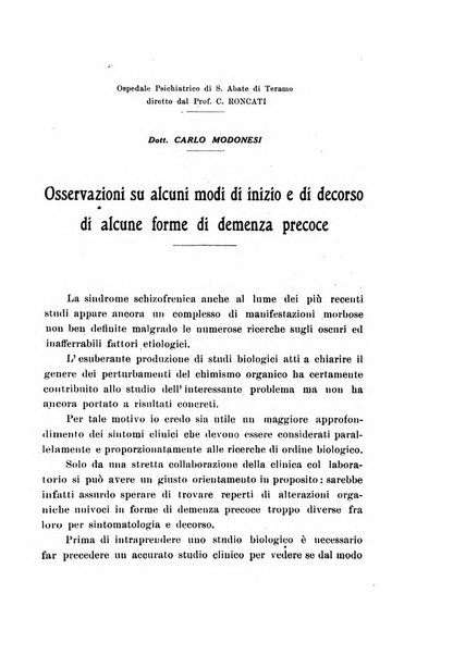 Note e riviste di psichiatria Manicomio provinciale di Pesaro