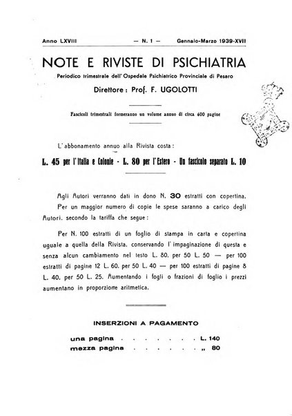 Note e riviste di psichiatria Manicomio provinciale di Pesaro