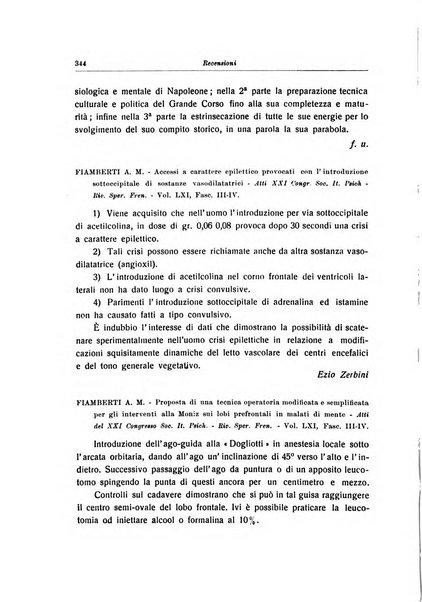 Note e riviste di psichiatria Manicomio provinciale di Pesaro