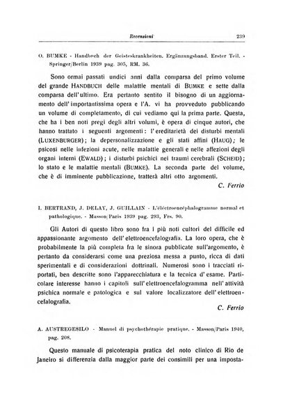 Note e riviste di psichiatria Manicomio provinciale di Pesaro