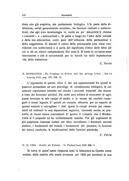 Note e riviste di psichiatria Manicomio provinciale di Pesaro