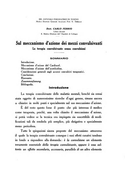 Note e riviste di psichiatria Manicomio provinciale di Pesaro