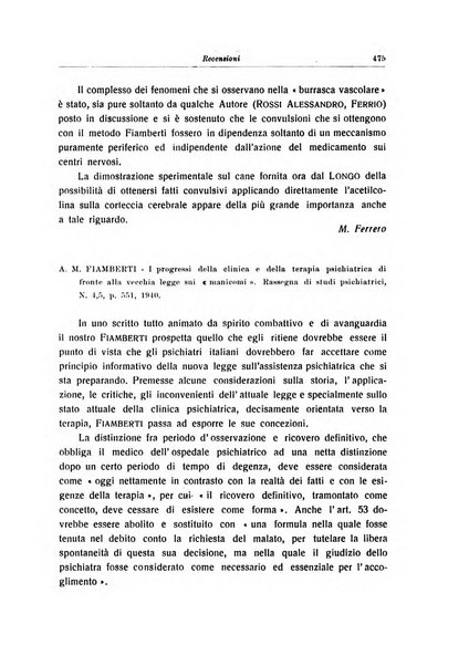 Note e riviste di psichiatria Manicomio provinciale di Pesaro