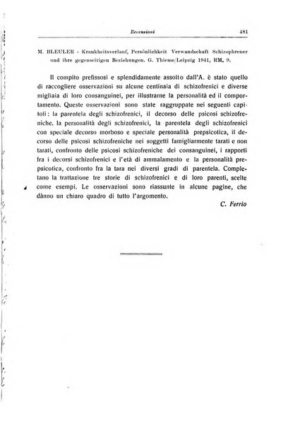 Note e riviste di psichiatria Manicomio provinciale di Pesaro