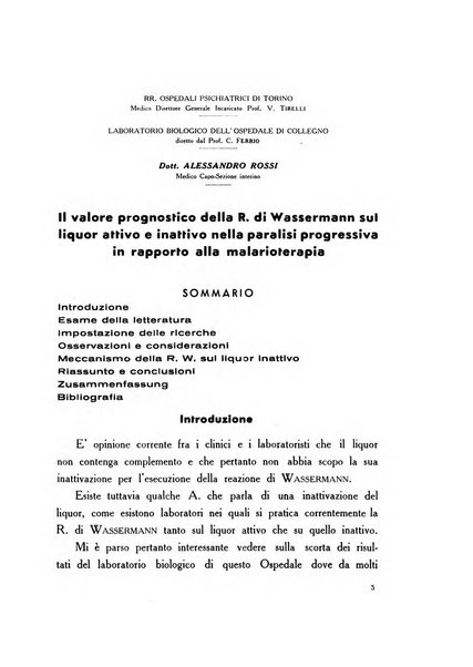 Note e riviste di psichiatria Manicomio provinciale di Pesaro