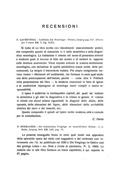 Note e riviste di psichiatria Manicomio provinciale di Pesaro