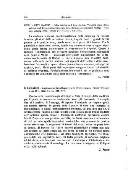 Note e riviste di psichiatria Manicomio provinciale di Pesaro