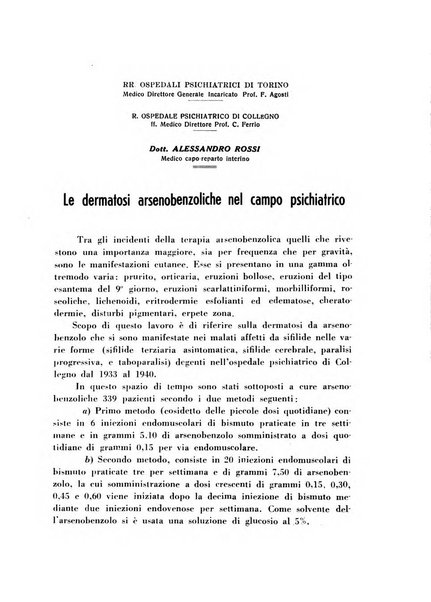 Note e riviste di psichiatria Manicomio provinciale di Pesaro