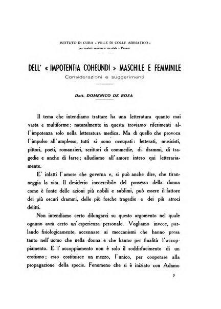 Note e riviste di psichiatria Manicomio provinciale di Pesaro