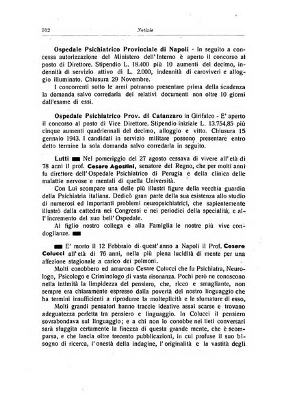 Note e riviste di psichiatria Manicomio provinciale di Pesaro