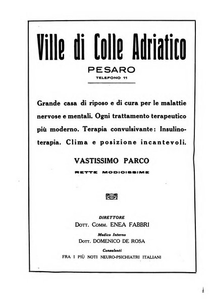 Note e riviste di psichiatria Manicomio provinciale di Pesaro