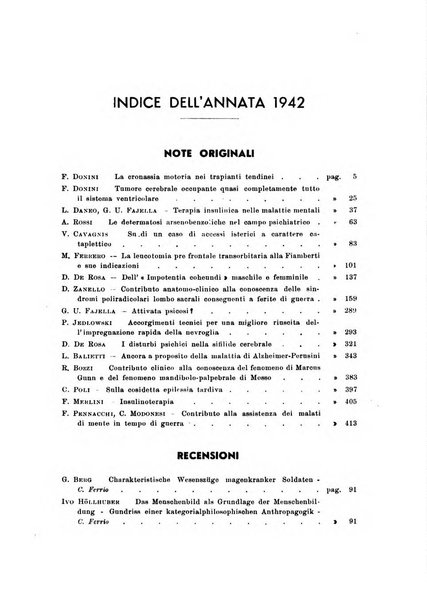 Note e riviste di psichiatria Manicomio provinciale di Pesaro