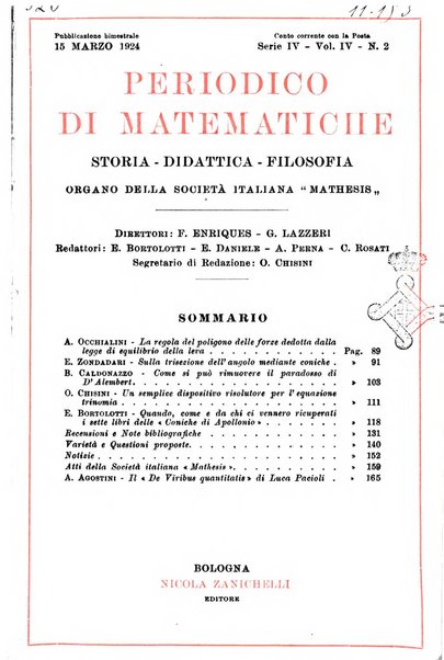 Periodico di matematiche storia, didattica, filosofia