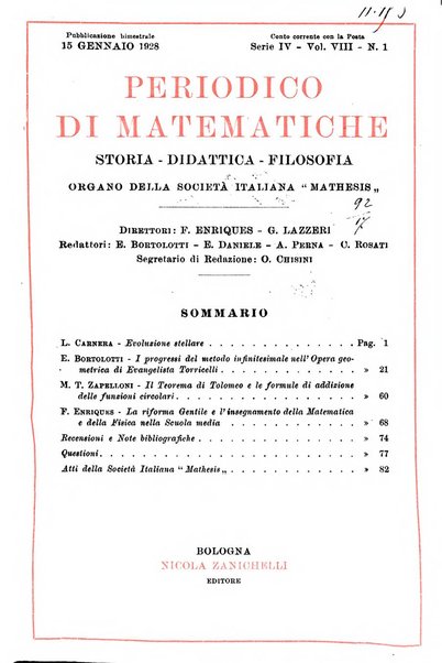 Periodico di matematiche storia, didattica, filosofia