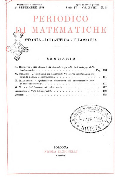 Periodico di matematiche storia, didattica, filosofia