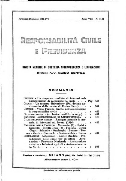 Responsabilità civile e previdenza rivista mensile di dottrina, giurisprudenza e legislazione