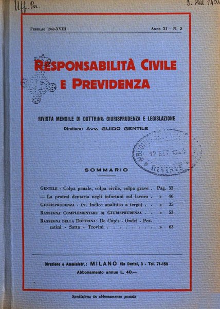 Responsabilità civile e previdenza rivista mensile di dottrina, giurisprudenza e legislazione