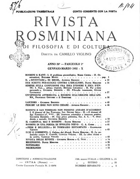 Rivista rosminiana di filosofia e di cultura