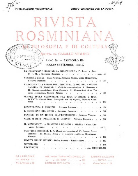 Rivista rosminiana di filosofia e di cultura