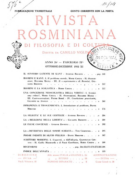 Rivista rosminiana di filosofia e di cultura