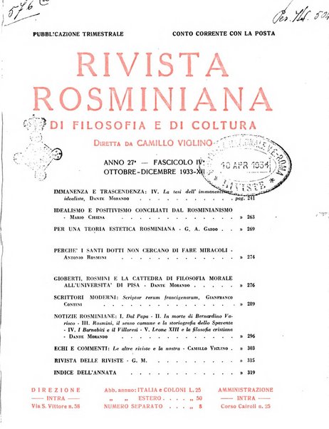 Rivista rosminiana di filosofia e di cultura