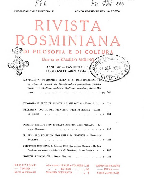 Rivista rosminiana di filosofia e di cultura